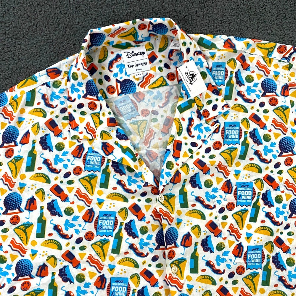 Disney Reyn‎ Spooner Shirt Men 3XL Epcot Food Wine Festival 2023 Camp Collar